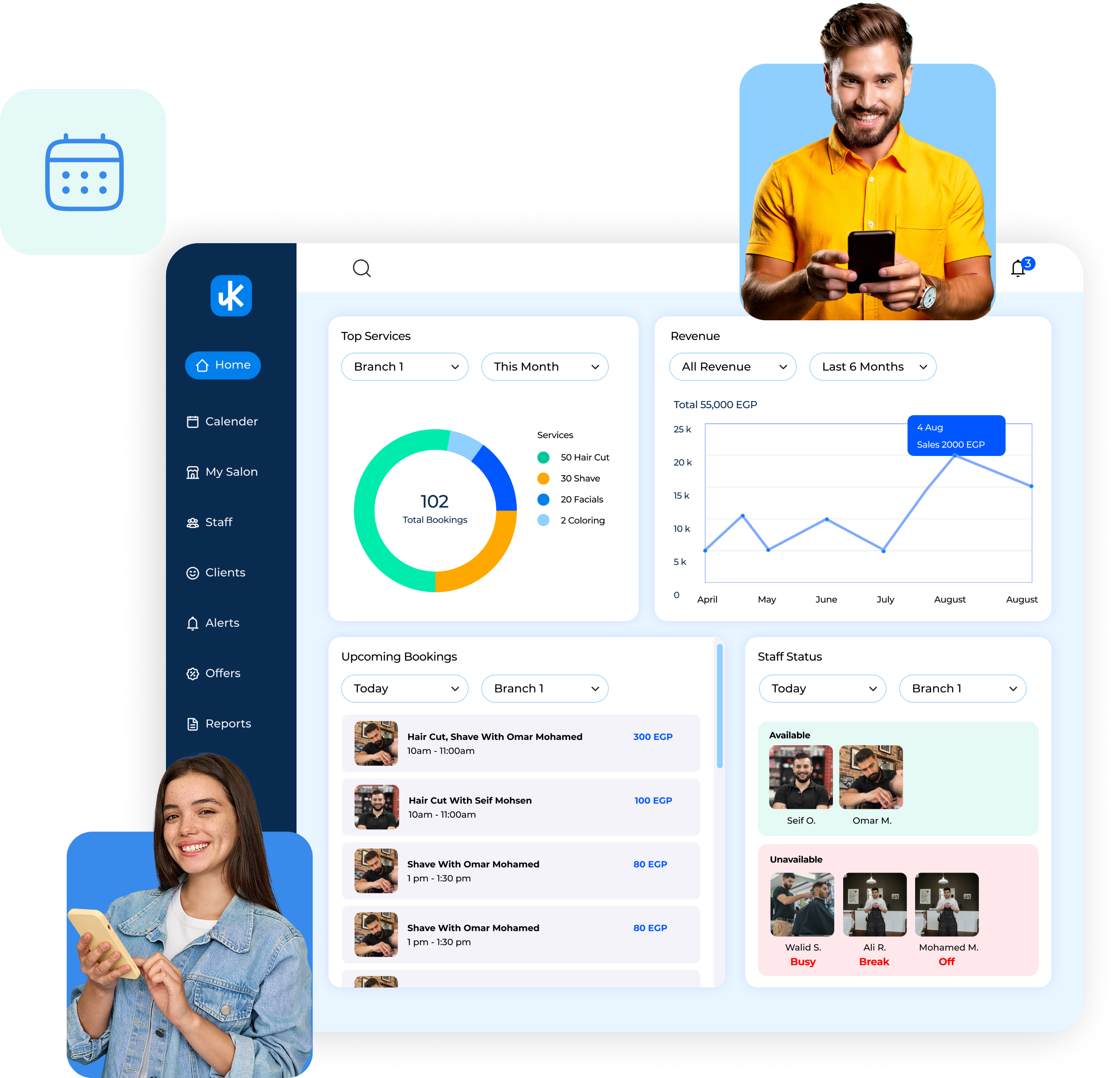OnKalendar salon management dashboard preview